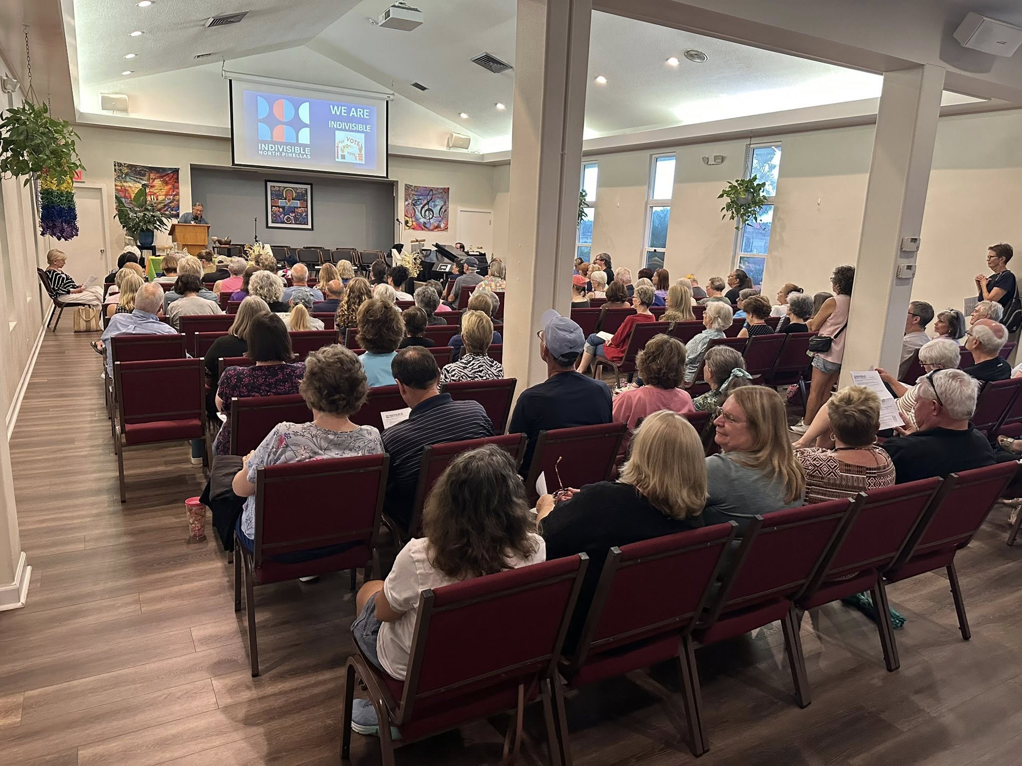 Liberal community members at civic meeting in Tarpon Springs, Florida, Indivisible North Pinellas